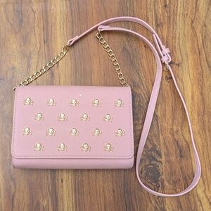 Betsey Johnson Pink Crossbody Bag with Gold Skull Accents